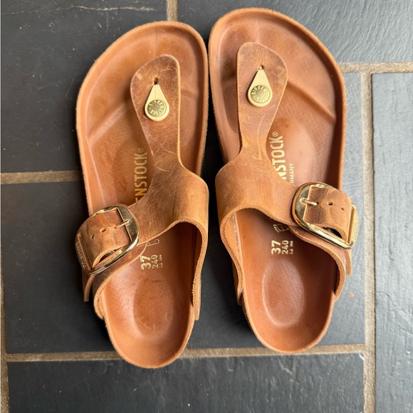 Birkenstock Brown Leather Slide Sandals - Picture 1 of 5